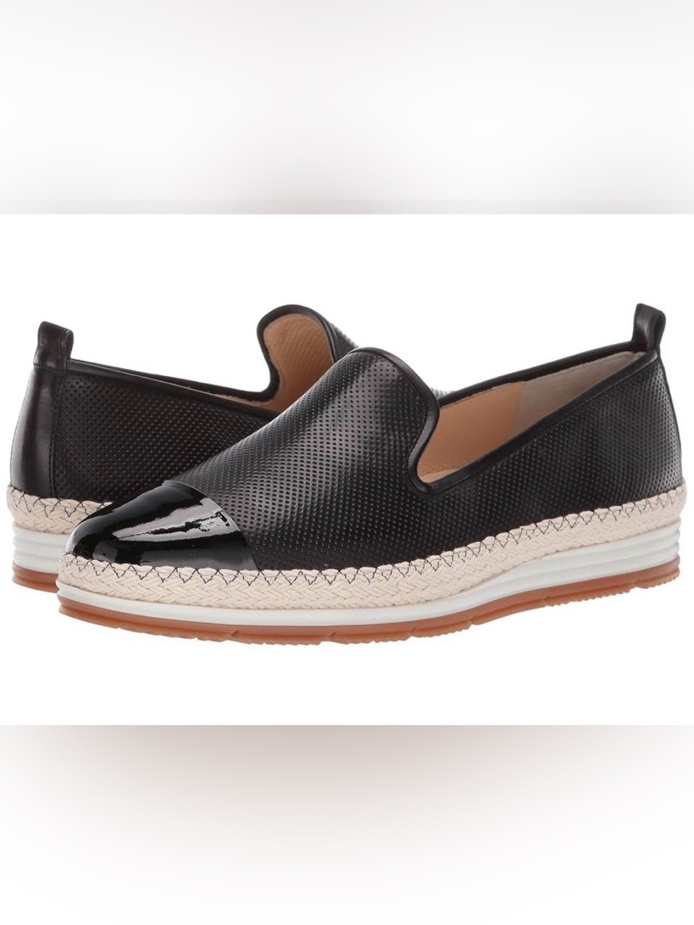 Green Posh Perforated Leather Espadrille Loafers in black women